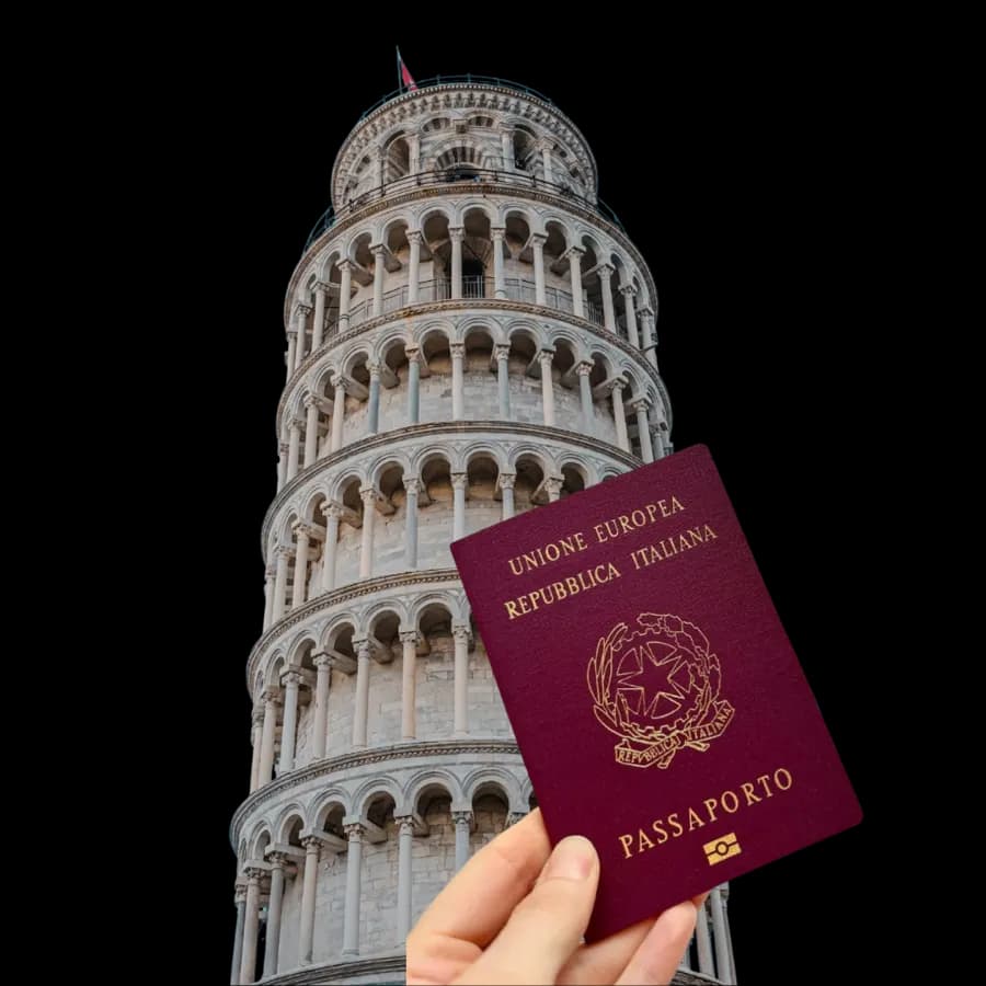 Torre de Pisa com passaporte da União Europeia