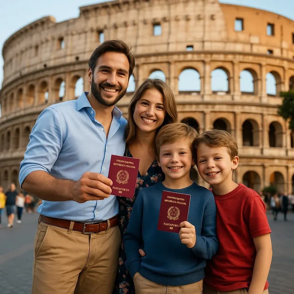 Família com passaporte europeu no Coliseu