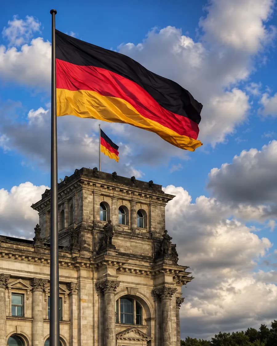 Bandeira da Alemanha em frente ao Reichstag